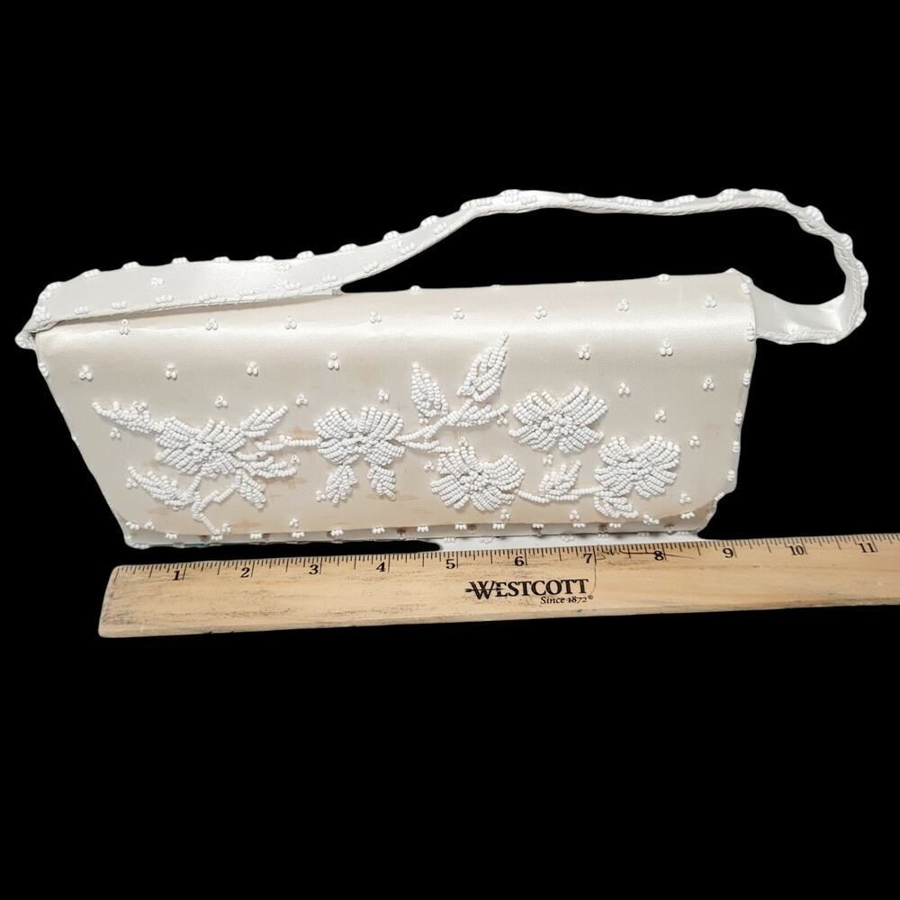 VINTAGE EMSON IVORY BEADED CLUTCH PURSE WITH HANDLE MADE ON HONG KONG READ - Picture 8 of 10